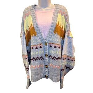 SO Women's 2X Chunky Knit Button Front Mixed Media Cardigan Sweater